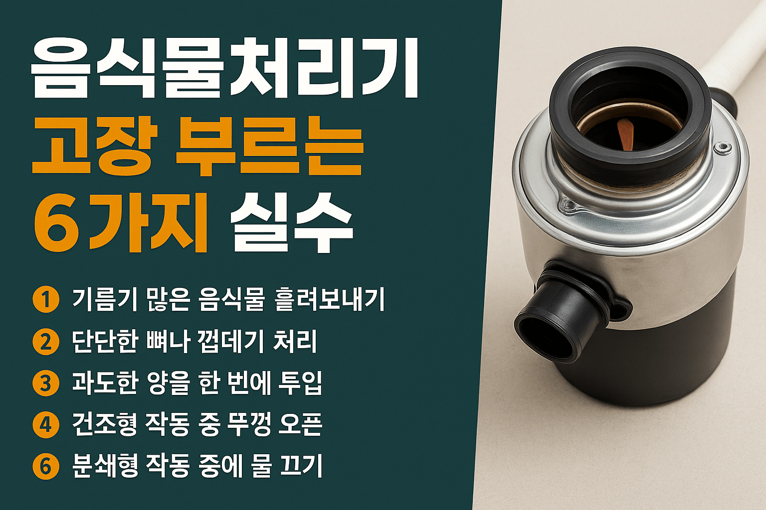 음식물처리기 고장 부르는 6가지 실수! 당신도 하고 있나요?