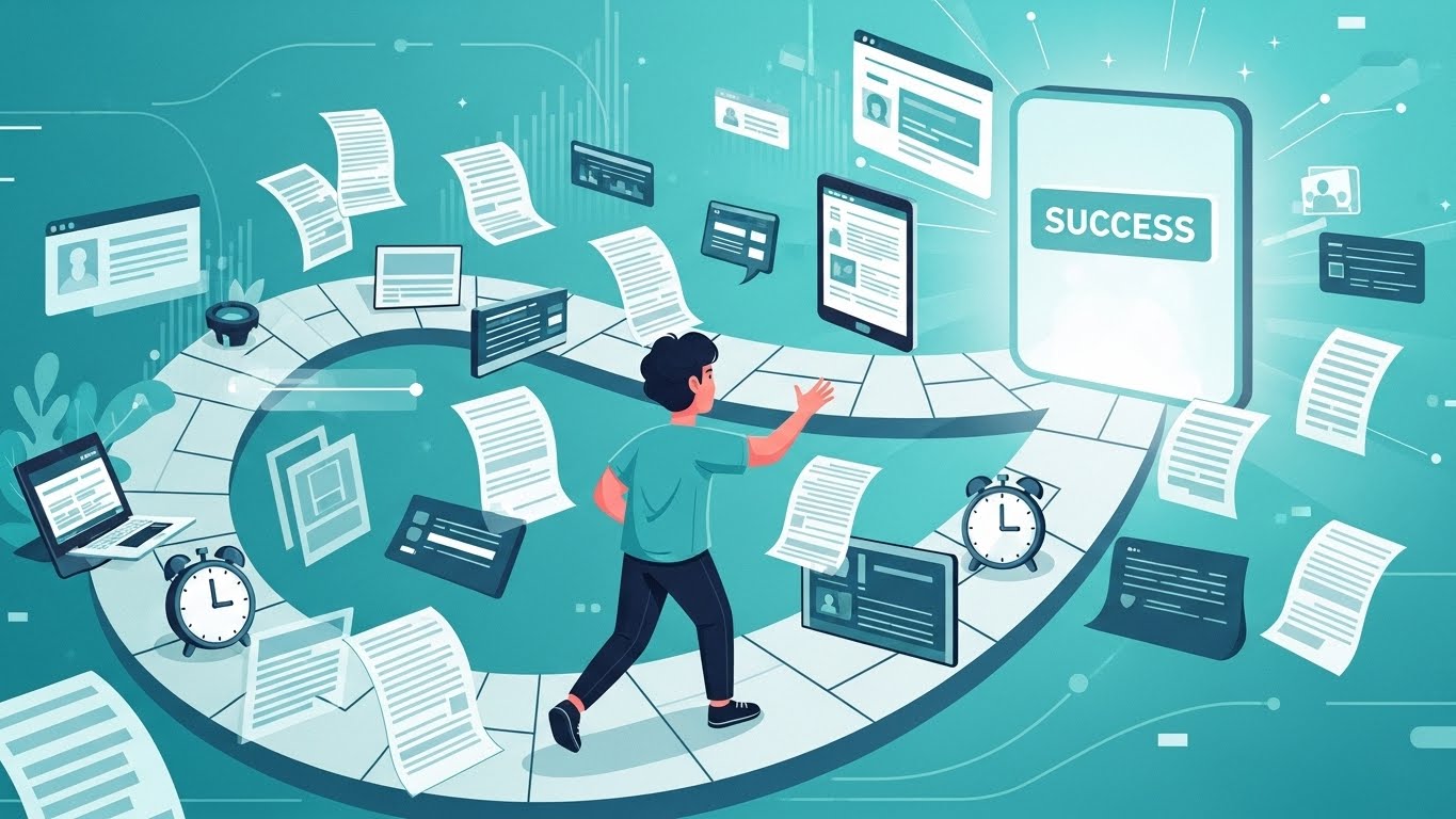 복잡한 청년지원금 신청 과정을 성공적으로 통과하는 젊은이의 모습