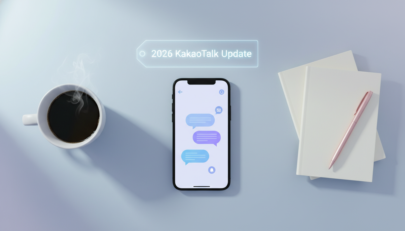 2026년 카카오톡 최신 업데이트와 필수 설정 꿀팁을 보여주는 세련된 스마트폰 화면 이미지