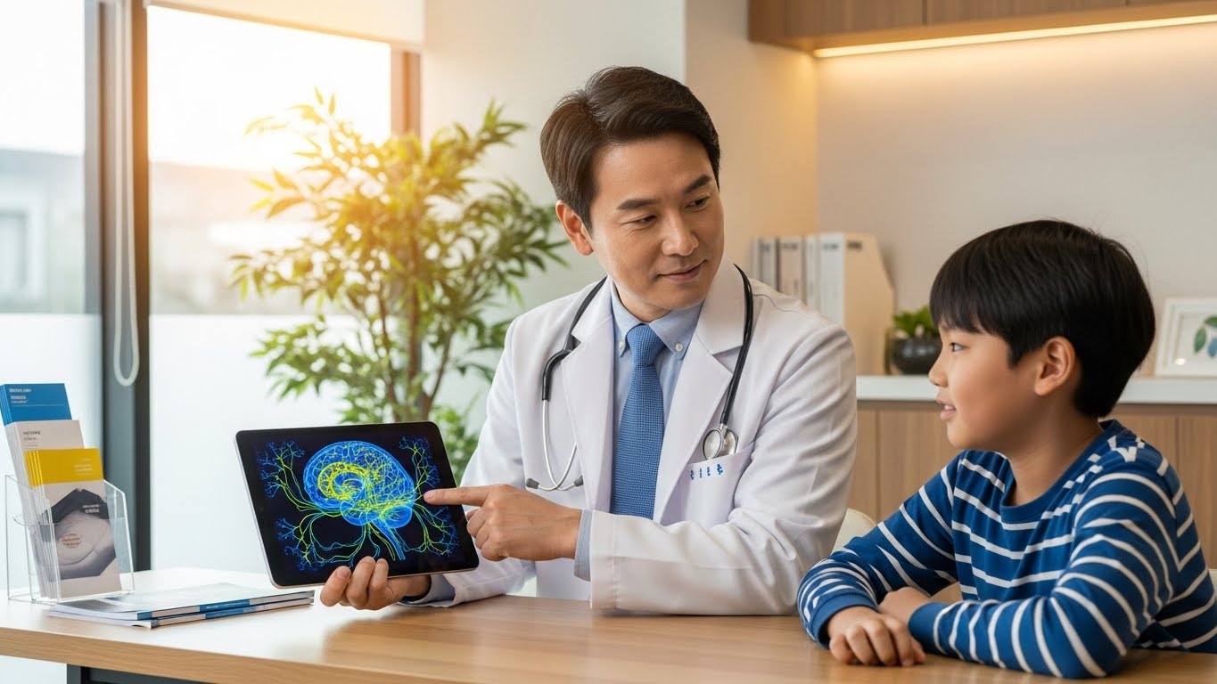 전문의로부터 조현병의 과학적 원리와 치료 과정에 대해 설명을 듣는 환자의 모습