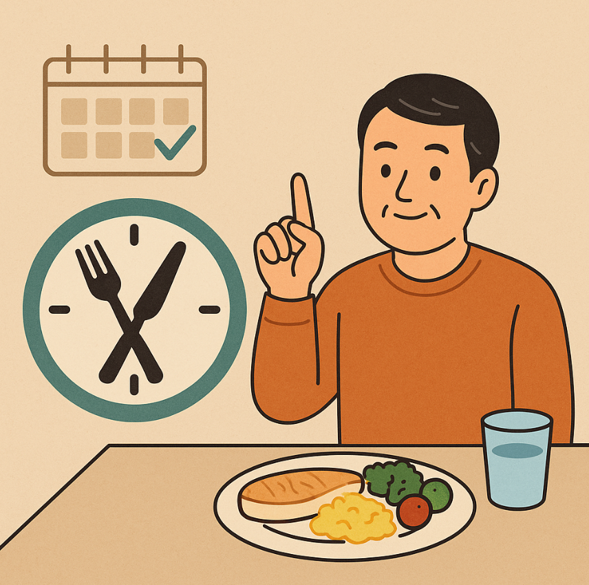 한국형 단식을 실생활에서 실천하는 중년 남성 일러스트