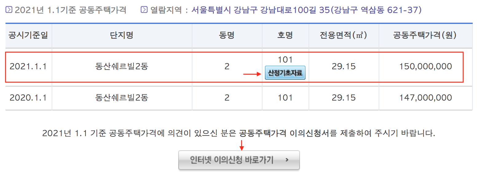 2021년 공동주택 공시가격 열람