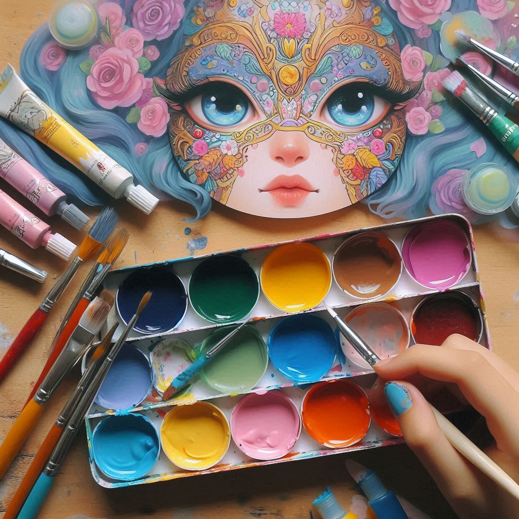 페이스페인팅 물감과 붓