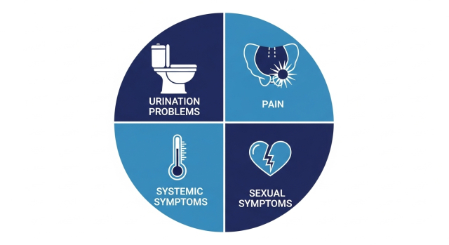 전립선염 증상, 네 가지 증상 군 인포그래픽