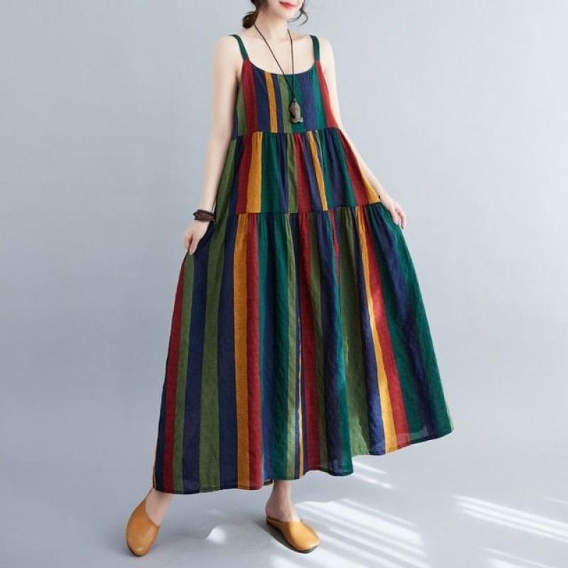 빈티지 한소희 원피스 스트라이프 나시 롱원피스 Color All yards
