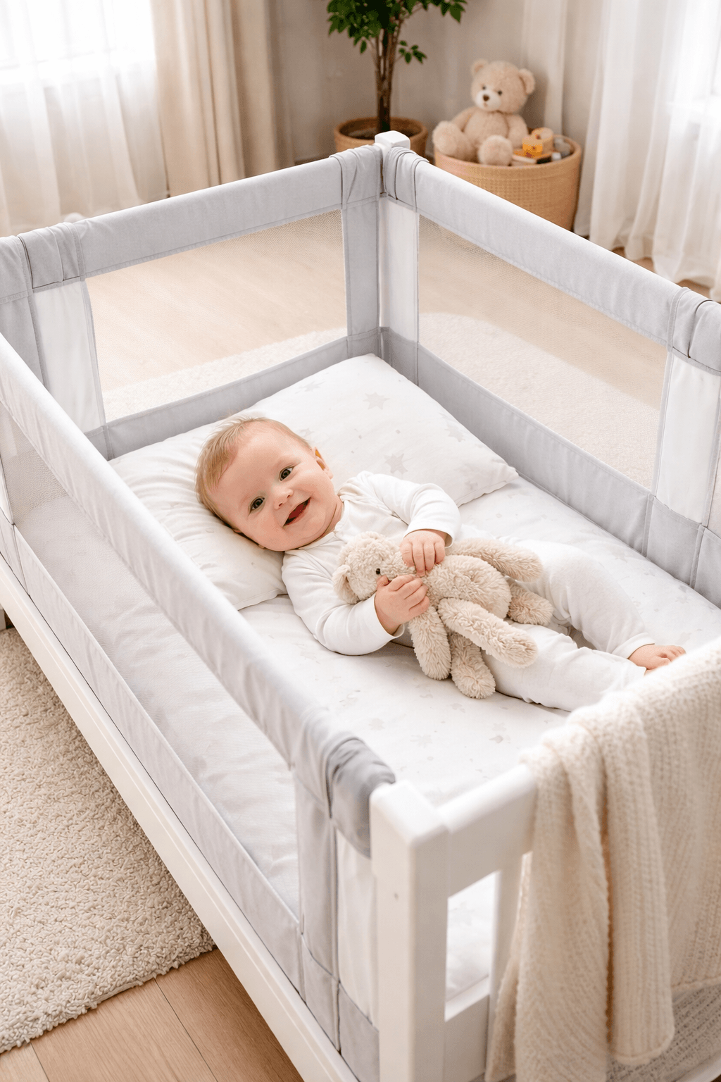 아기 낙상사고 예방_가드가 설치된 침대 모습