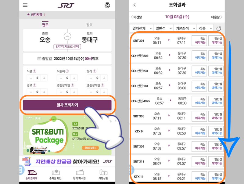 SRT 기차표 조회하기