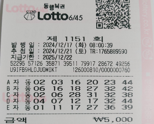 1151회 자동 화요일