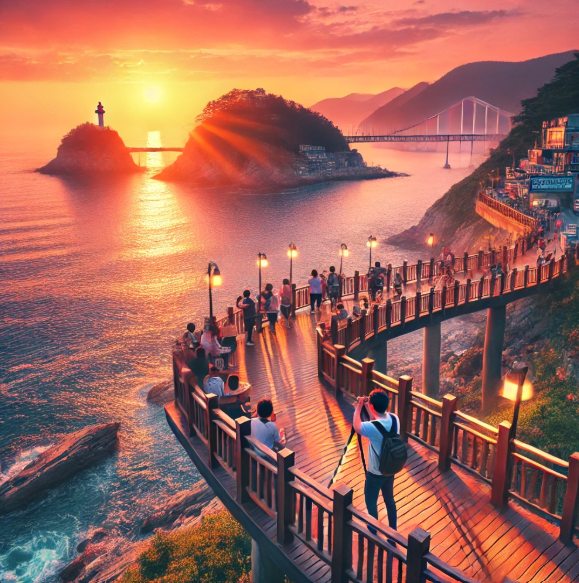 부산여행 노을바라보는 모습