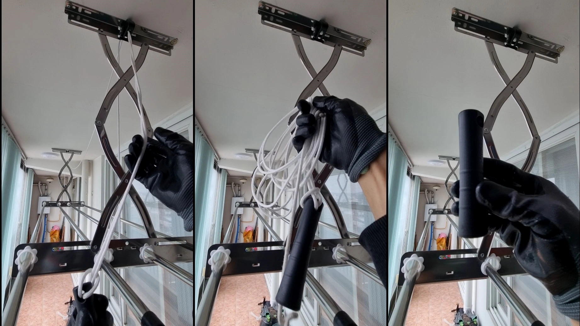 건조대 줄 손잡이 뺀 모습