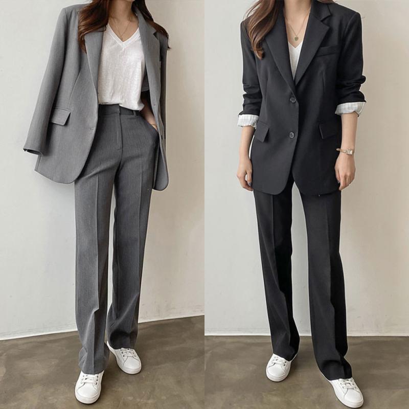 봄 여성정장 세트 오버핏 여자세미정장 수트셋업 면접정장 프로필촬영 그레이 블랙