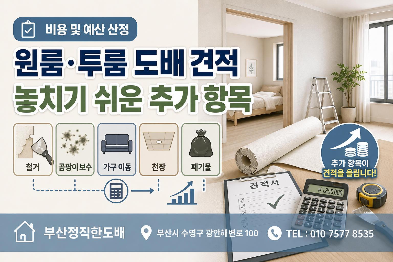 원룸·투룸 도배 견적 계산 시 놓치기 쉬운 추가 항목|비용 및 예산 산정