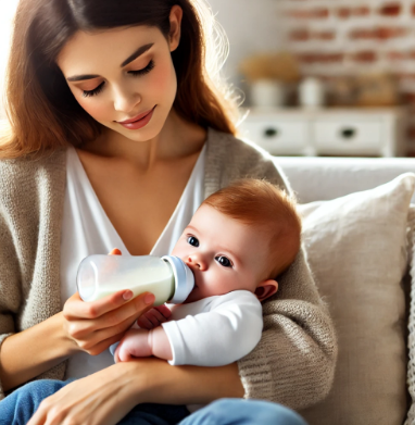 엄마가 아기에게 젖병으로 수유하는 모습
