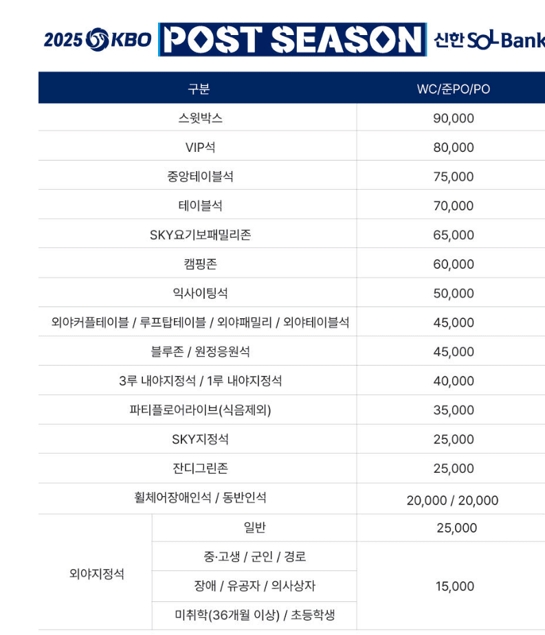구장 좌석도/가격