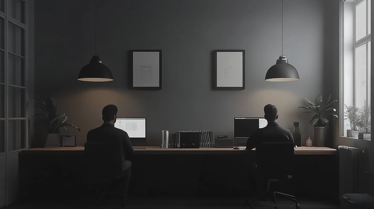 금융 상담사가 신뢰를 주는 분위기 속에서 고객과 장기 투자 전략에 대해 심도 있는 상담을 나누며 IRP 투자 방향성을 안내하는 상황