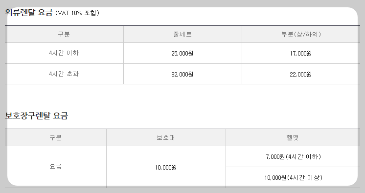 의류렌탈 이용요금