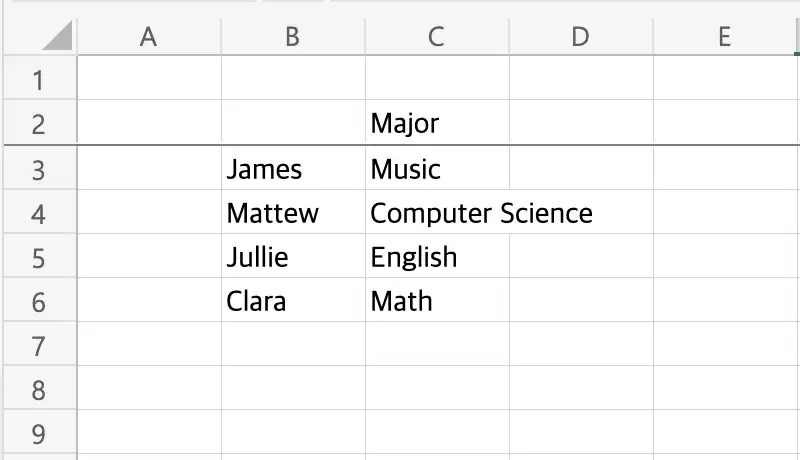 엑셀 틀고정 예제