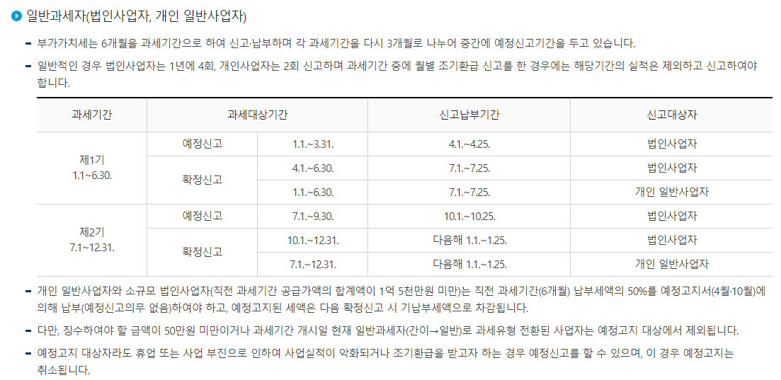 홈택스 일반과세자 내용 이미지 사진입니다.