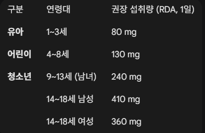마그네슘 어린이 청소년 권장량