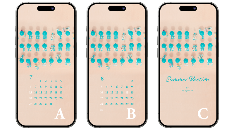 02 해변의 파라솔 ABC - 2025년7월 아이폰배경화면