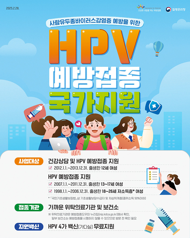 HPV 예방접종 국가지원,(2025년 기준) 대상자라면 꼭 챙기세요!