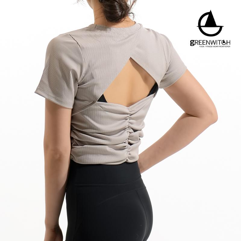 GREENICH BL 완벽한 뱃살커버 백트임 셔링 크롭탑 쿨에버 요가복