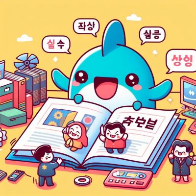 책과 다양한 인물들이 등장하는 학습 장면.