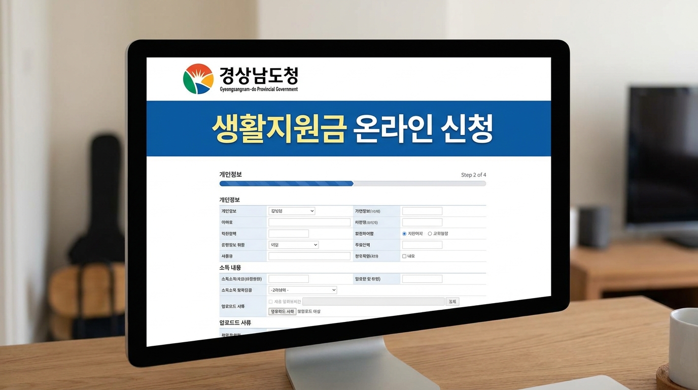 경남도청 홈페이지를 통한 생활지원금 온라인 신청 화면