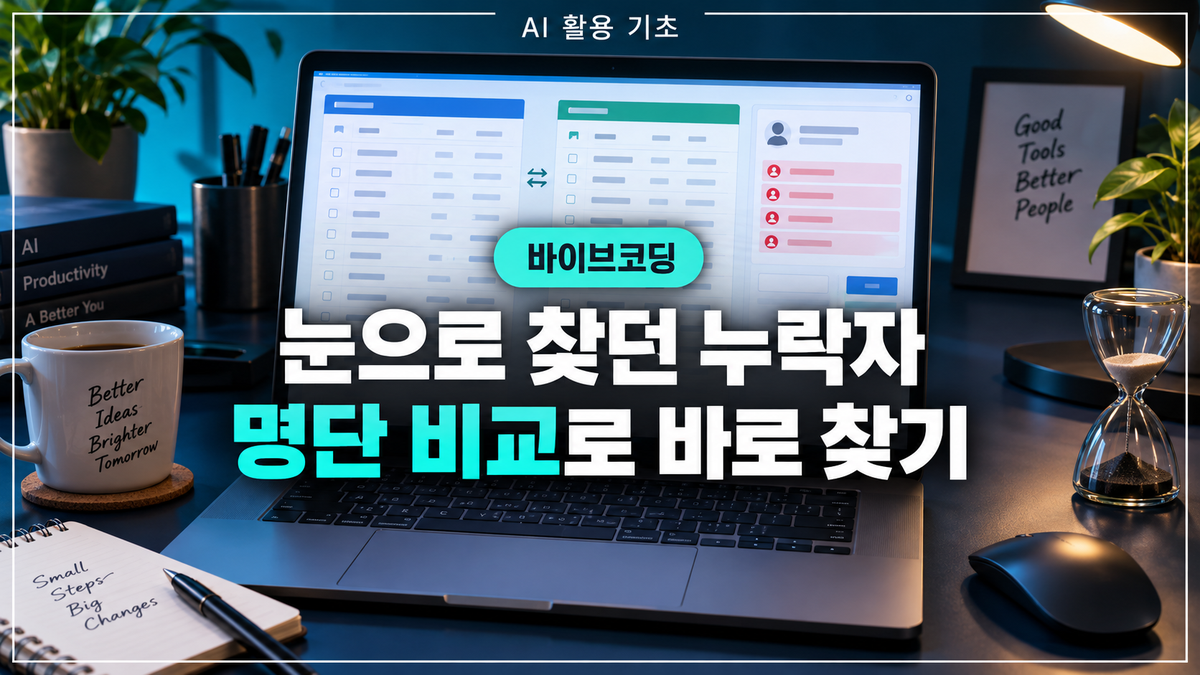 두 명단을 붙여넣어 누락자를 찾는 HTML 비교 도구 대표 이미지