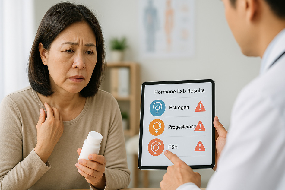 호르몬 치료안되는 중년 여성이 상담받고있는 이미지