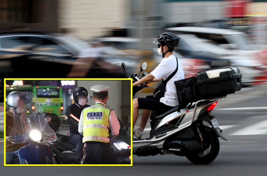 굉음을 내고달리는 오토바이 단속하는 교통경찰