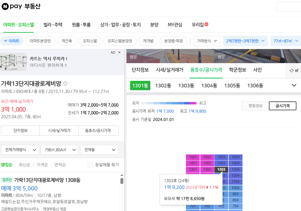 네이버부동산-공시가격