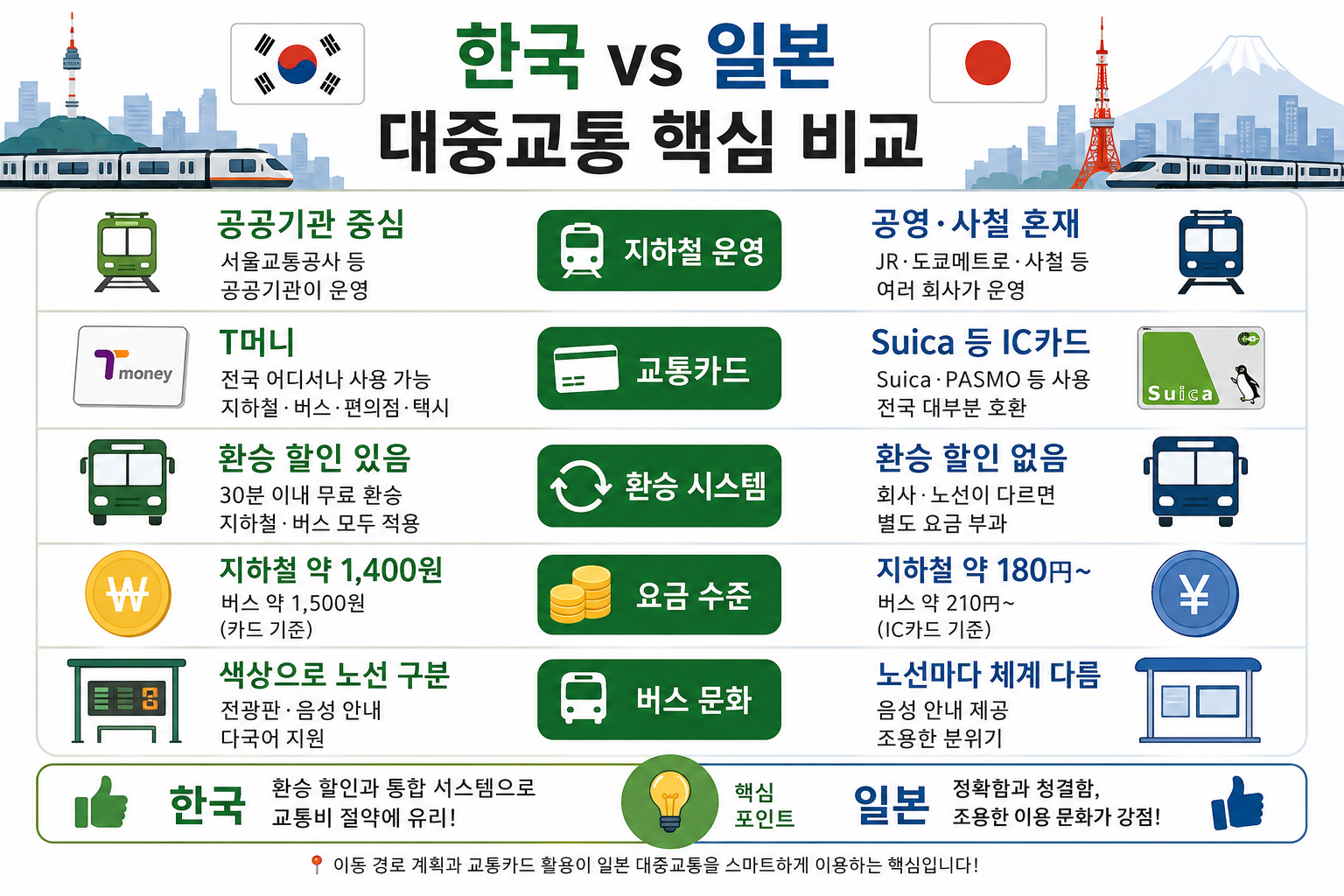 한국 vs 일본 대중교통 비교