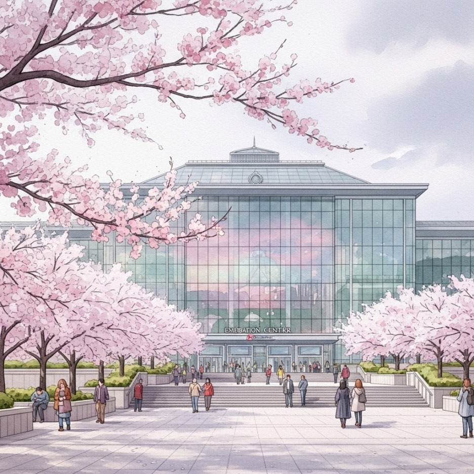 봄기운이 물씬 느껴지는 현대적인 대구 엑스코 전시장 외관 전경