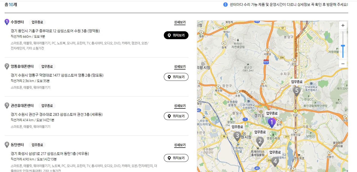 서비스센터 지점별 혼잡 시간대 안내 예시