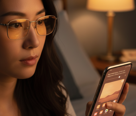 블루라이트 차단 안경, 스마트폰 야간 모드 화면