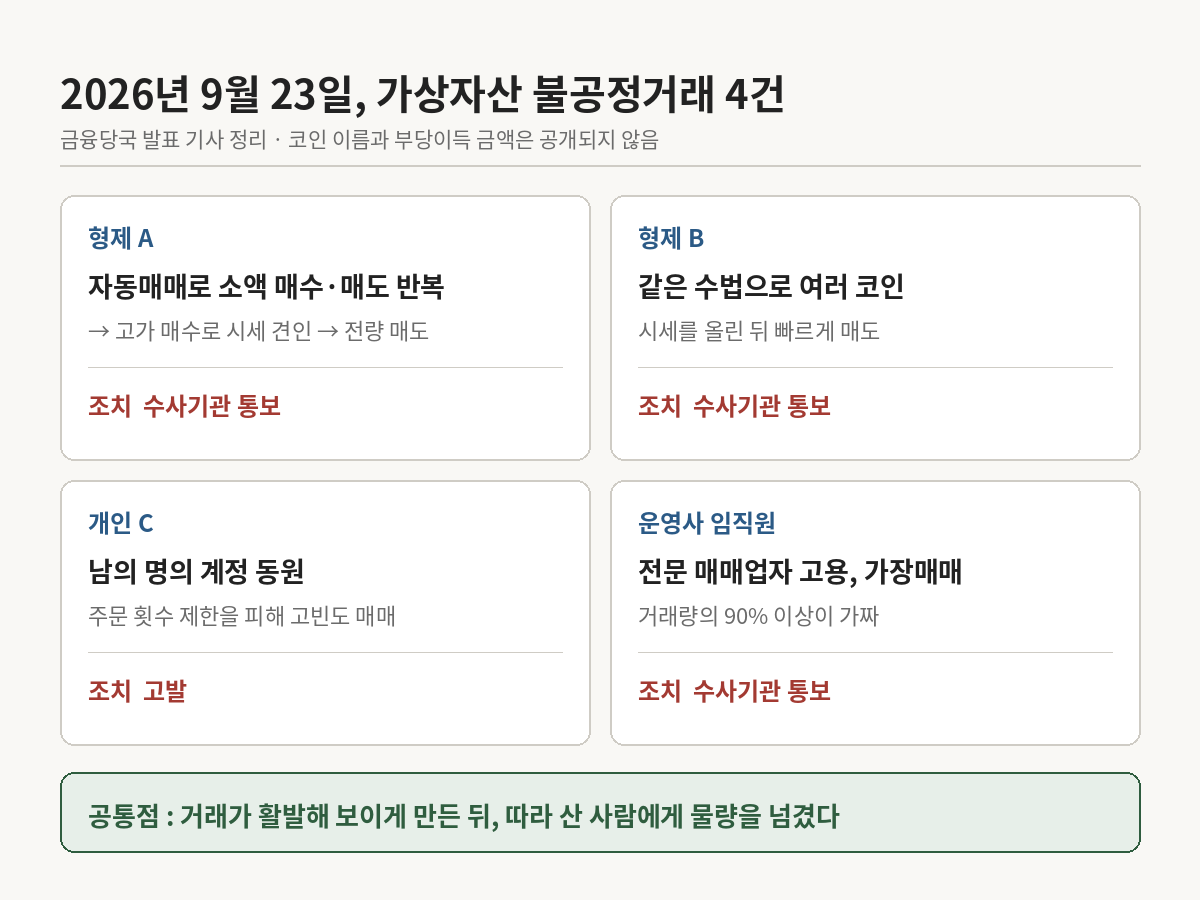 가상자산 시세조종 적발 4건 한눈에