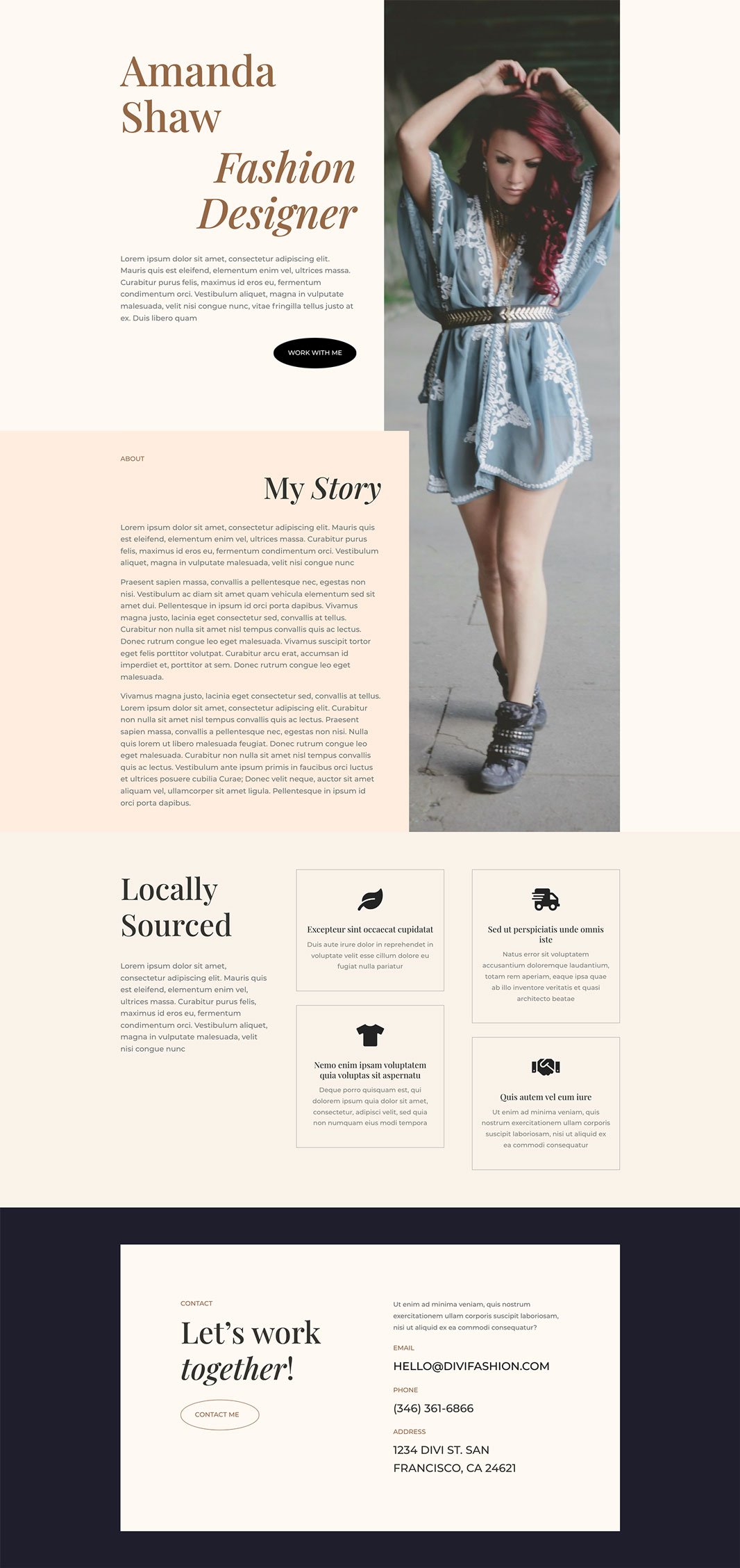 워드프레스 Divi 테마용 패션 디자이너 레이아웃 팩(Fashion Designer Layout Pack) - 소개 페이지 디자인