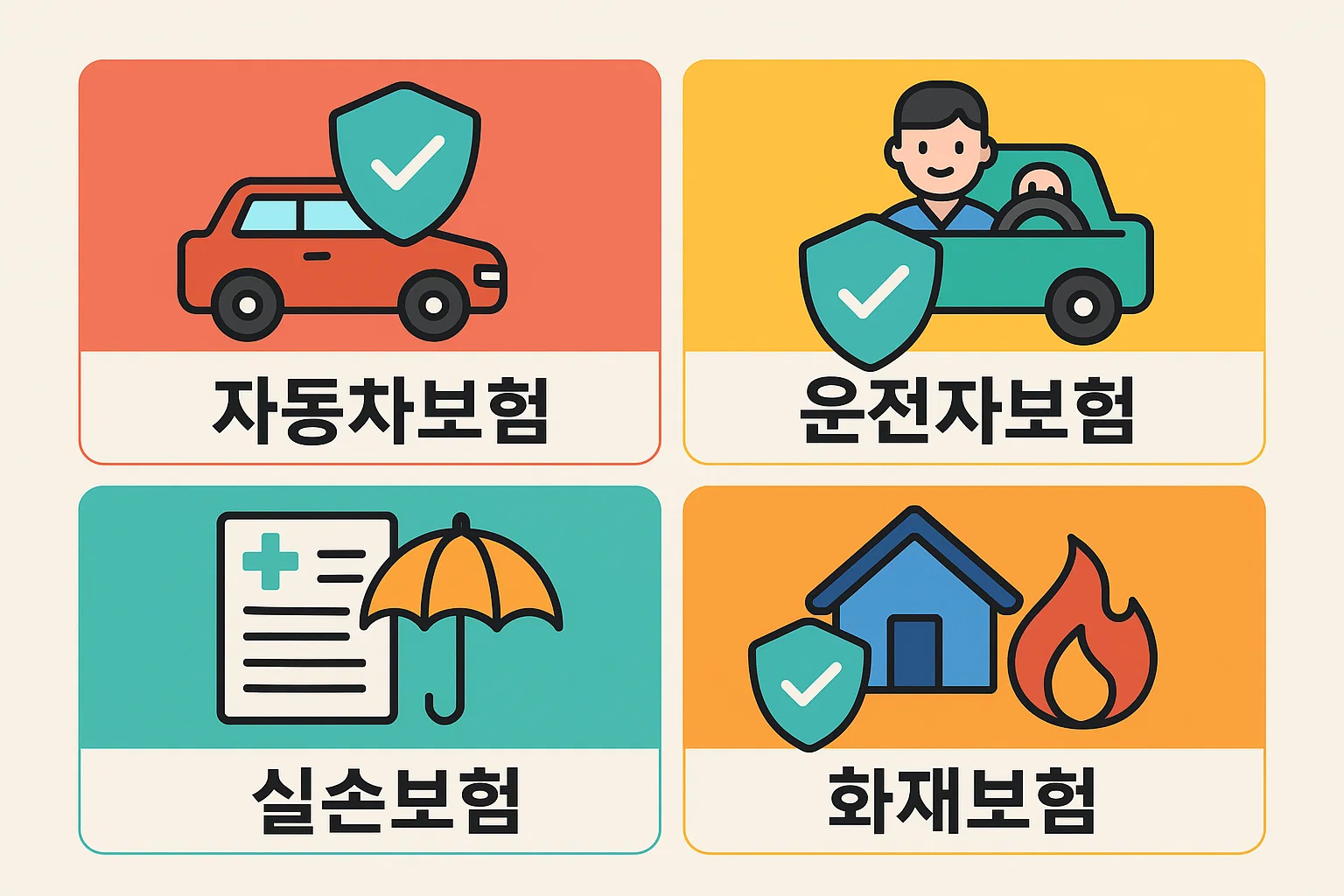자동차보험, 운전자보험, 실손보험, 화재보험 등 보험 유형별 세액공제 가능 여부를 한눈에 비교한 정리 이미지입니다