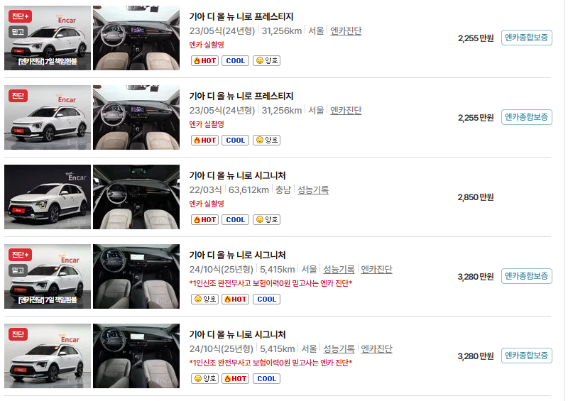 기아 니로 중고차 가격 시세표 및 유지비