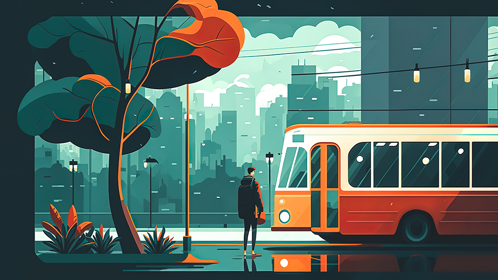 버스를 기다리는 사람 그림