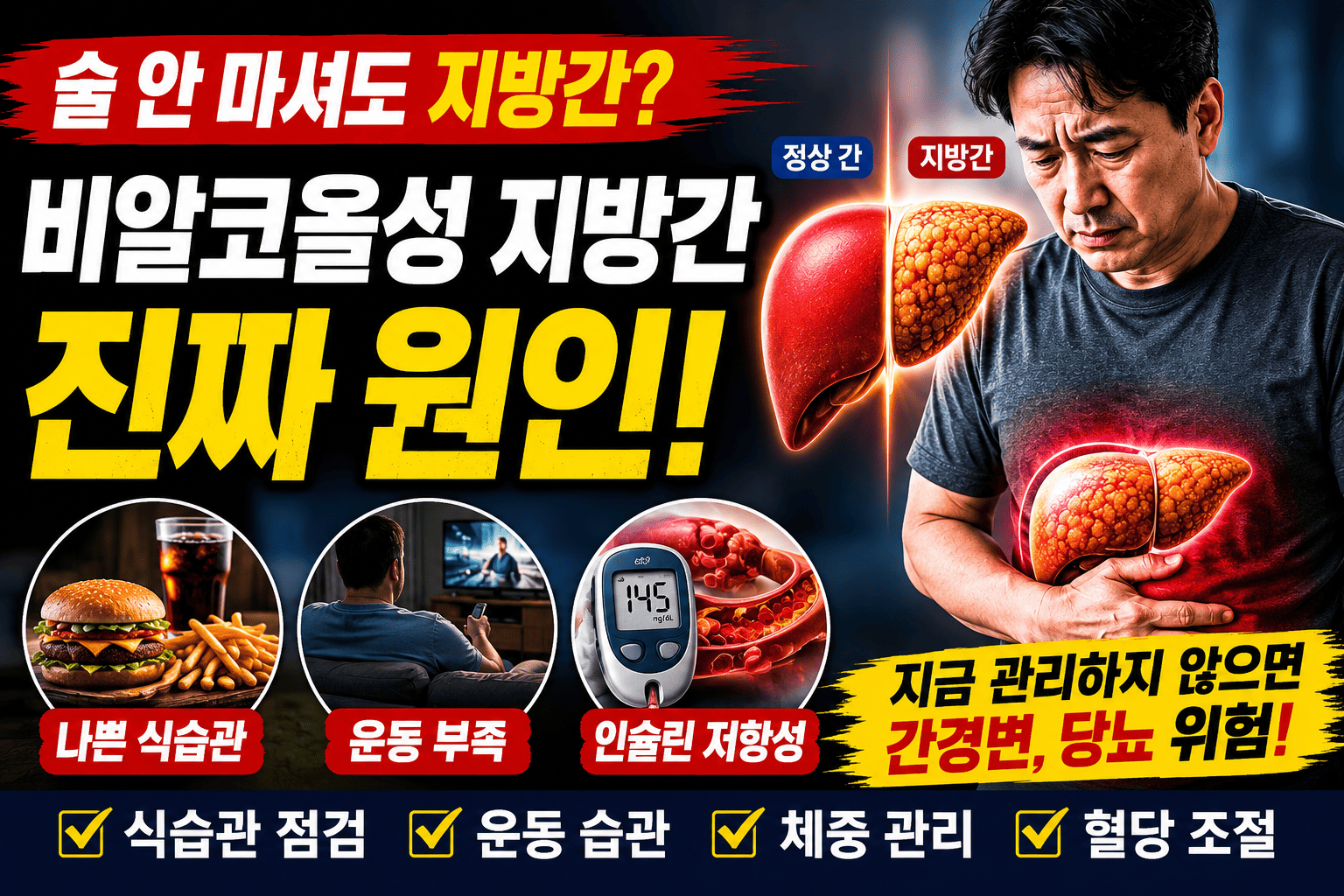 비알코올성 지방간 원인 (식습관, 운동부족, 인슐린저항성)