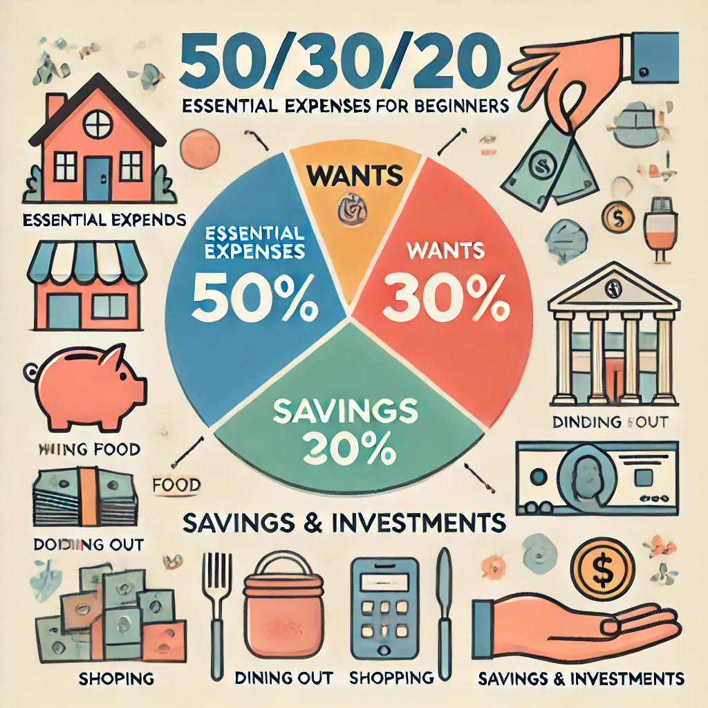 50/30/20 저축방법에 대한 일러스트