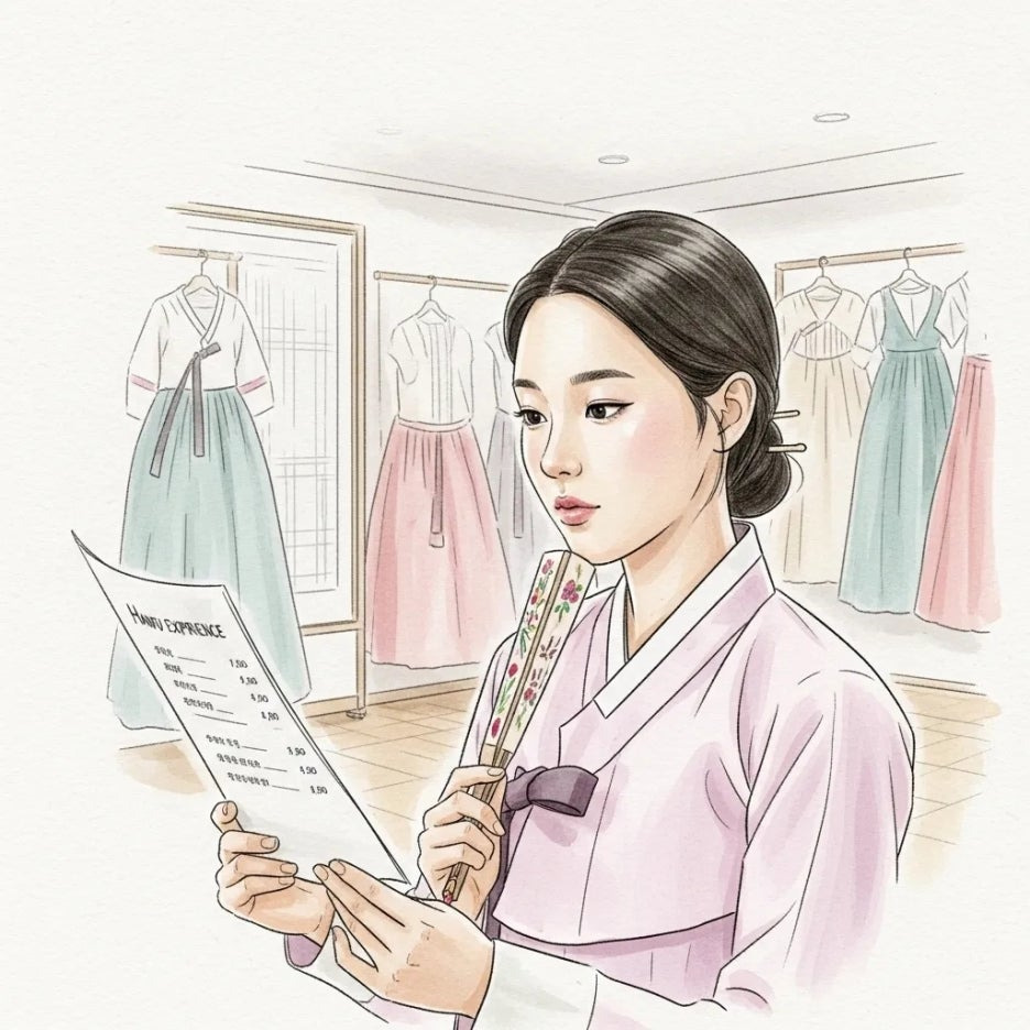 왕홍체험 가격표를 살펴보는 여행객의 모습