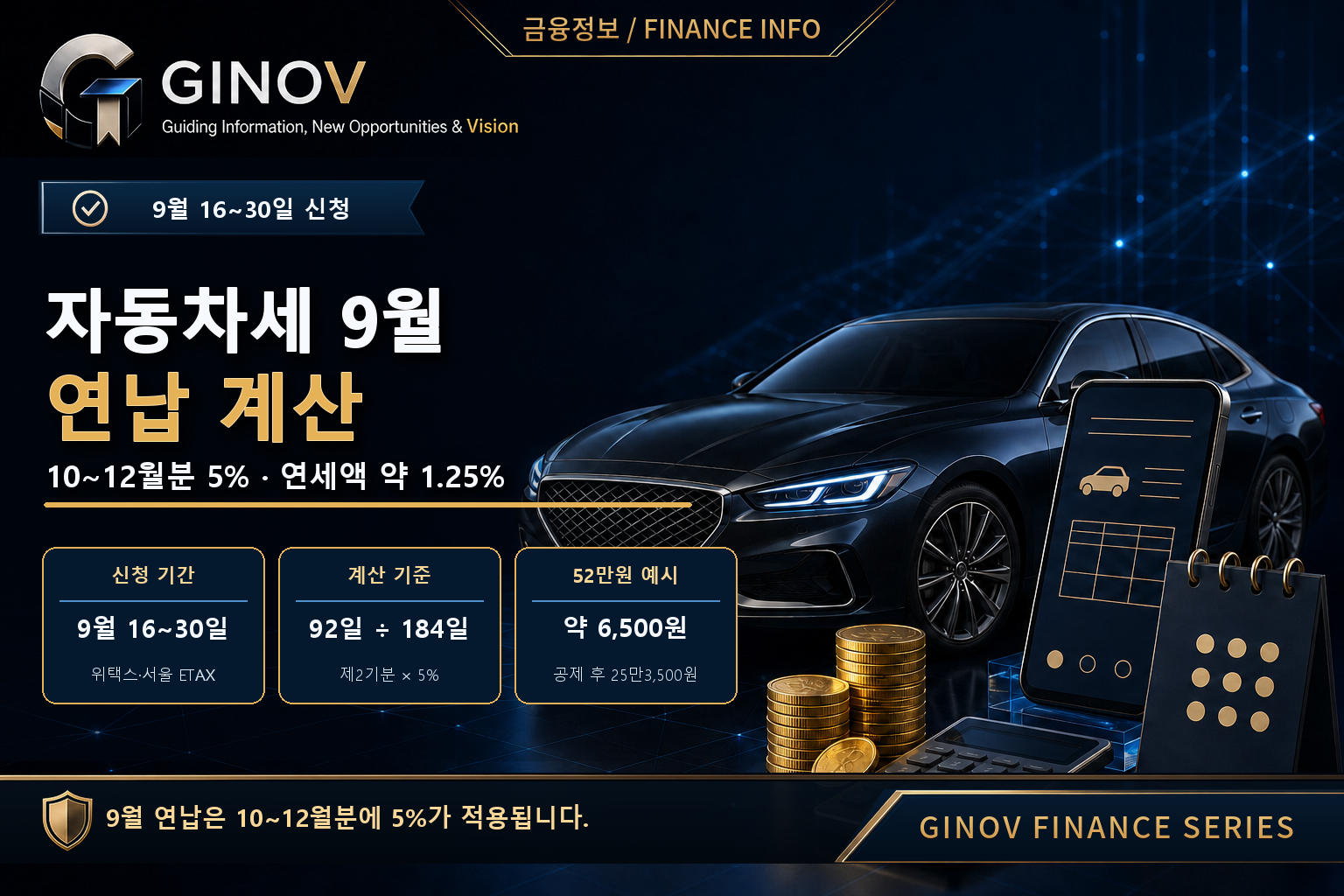 2026 자동차세 9월 연납 계산 &middot; 9월 16~30일&middot;잔여세액 5% 공제&middot;위택스 신청 대표이미지