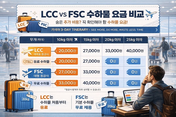 무게별 수화물 요금 비교