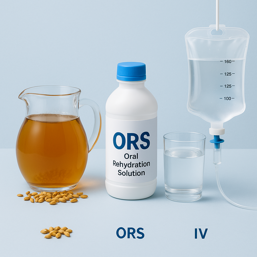 보리차, 경구수액, 링거/수액을 표현한 일러스트