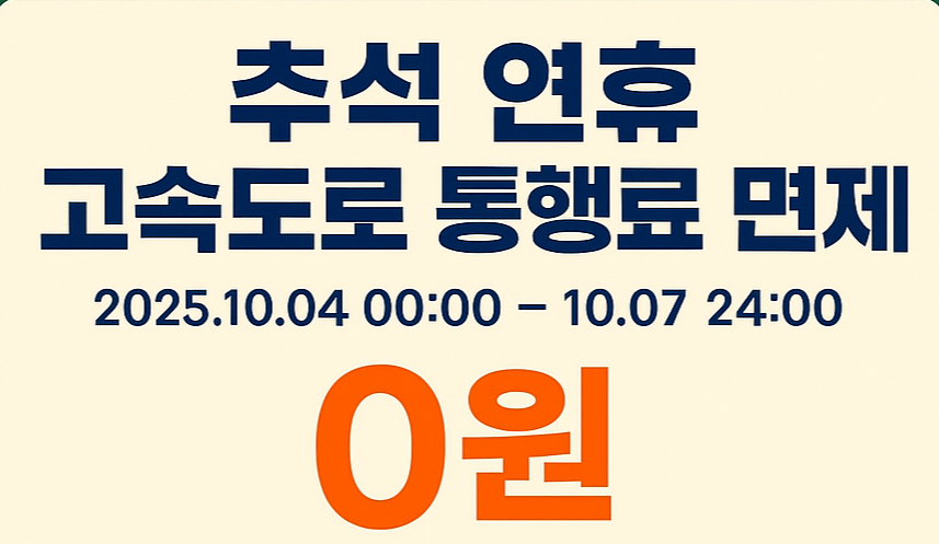 2025 추석 연휴 고속도로 통행료 4일 무료｜10.04 00:00~10.07 24:00 전면 면제