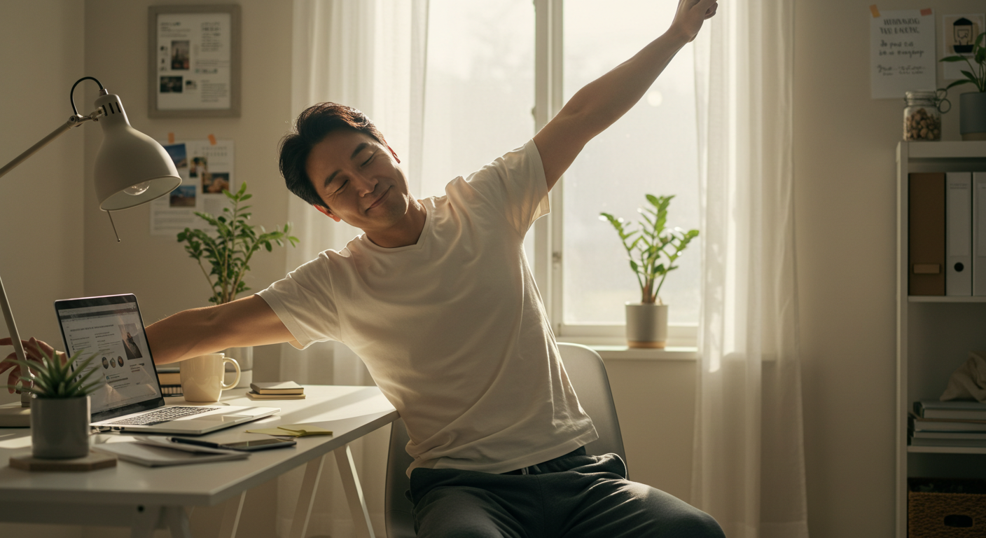 alt="블로그 작업 후 휴식 장면"