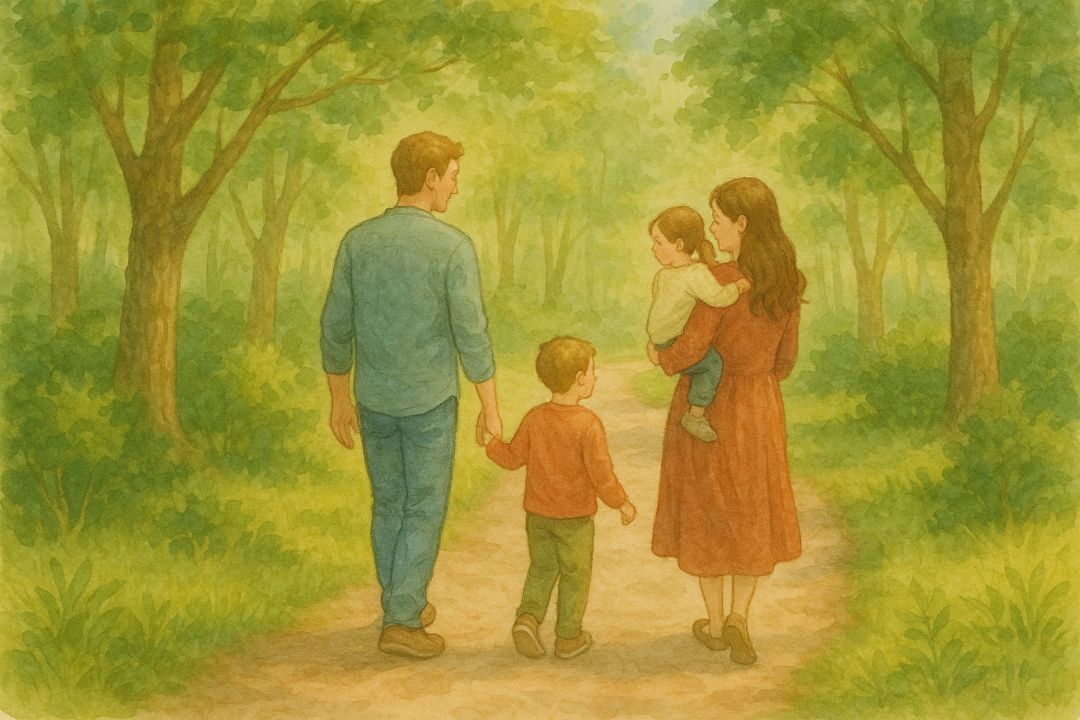 햇살 속 가족의 산책